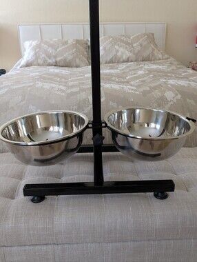 PAWHUT 19" DOUBLE STAINLEES STEEL DOG FOOD BOWL ELEVATED FEEDING STATION